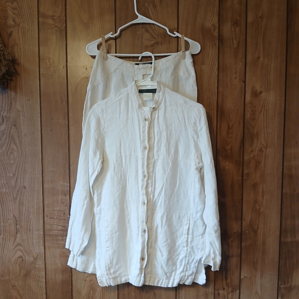 Vintage 100% Linen White 2-Piece Set Womens size 6